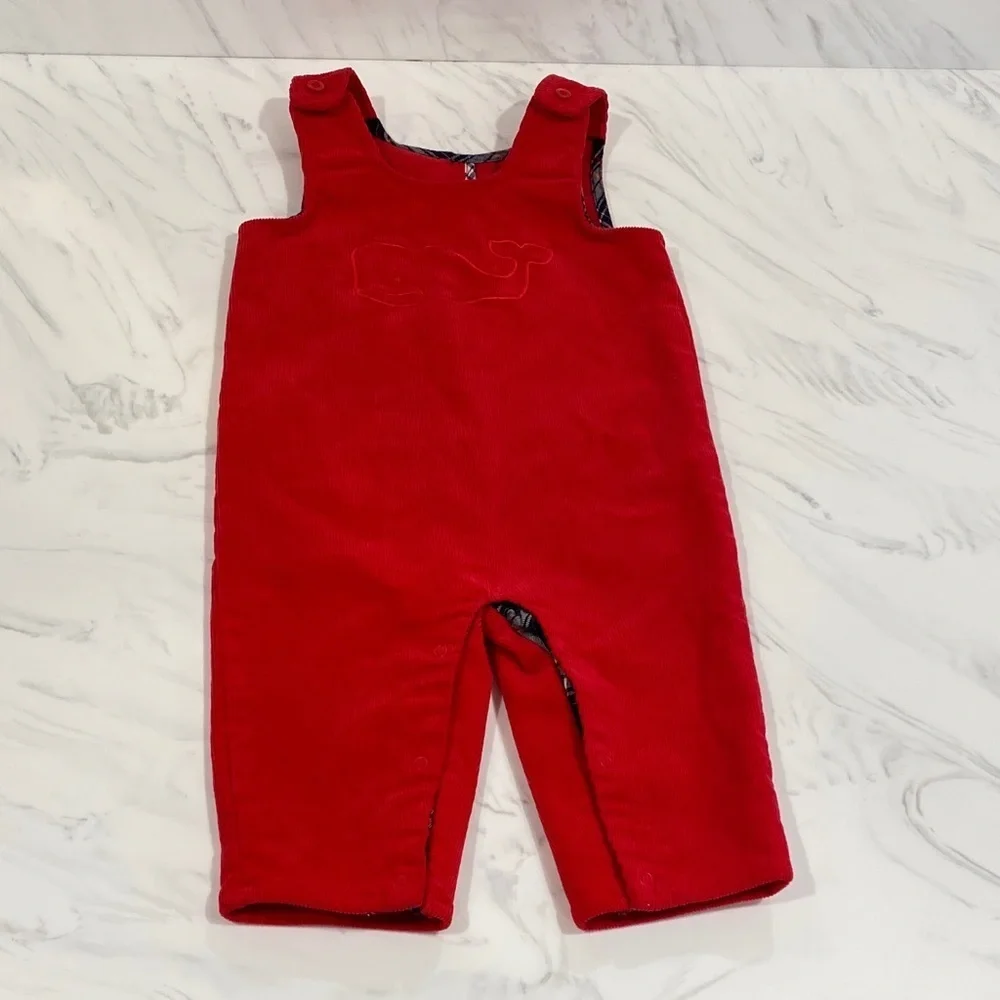 Vineyard Vines infant red corduroy overalls